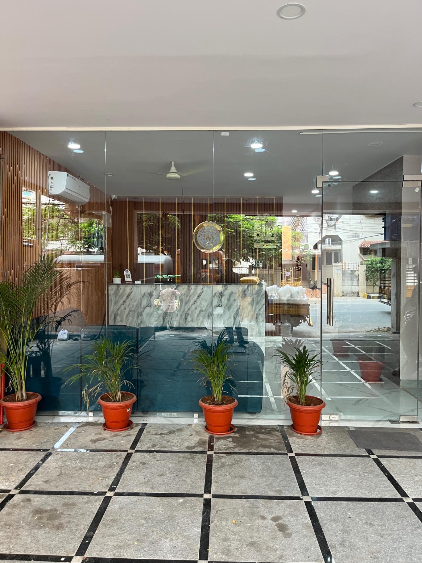 Glass entrance and reception view